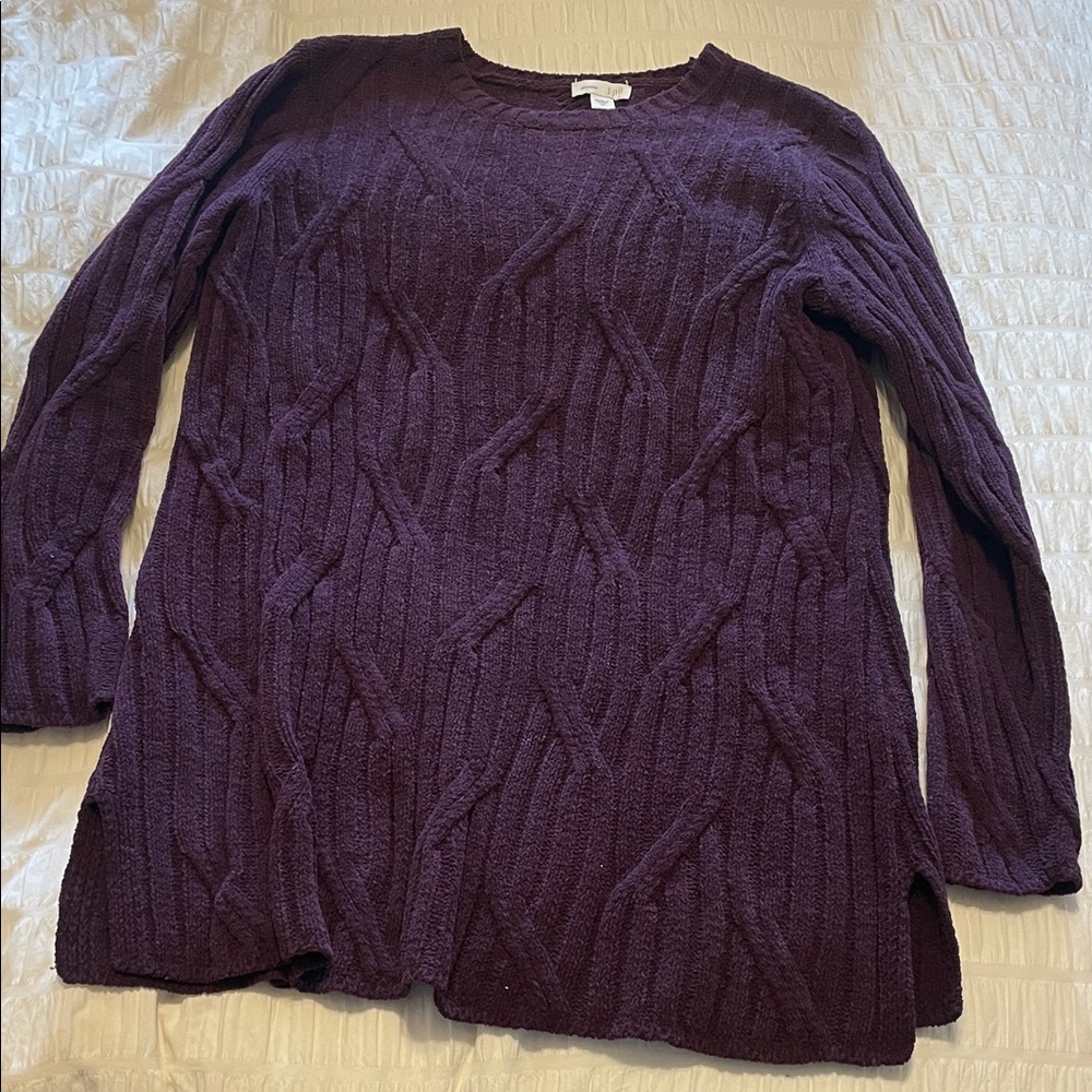 J Jill Elegant Plum Cable Knit Sweater